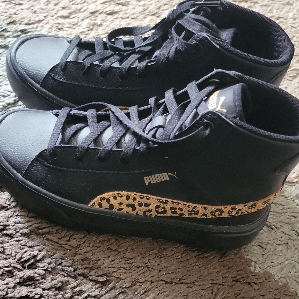 Puma Black and Leopard High-Top Sneakers